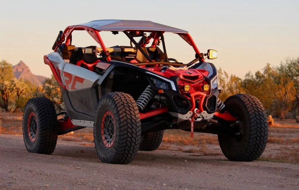 Utility terrain vehicle on a rocky trail