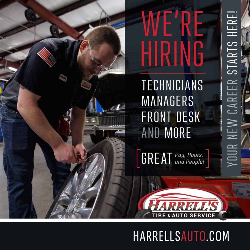 Harrell’s automotive careers advertisement for technicians, managers and front-desk staff