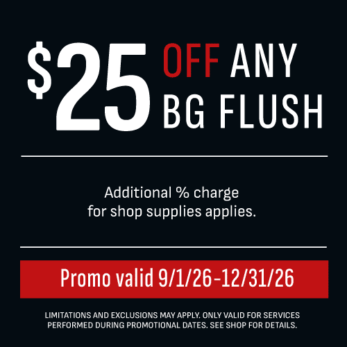 Harrell’s $25 off any BG flush service; September 1 through December 31, 2026; coupon terms apply